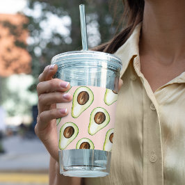 Modernes pastellrosa und grünes Avocado-Muster Acryltrinkbecher