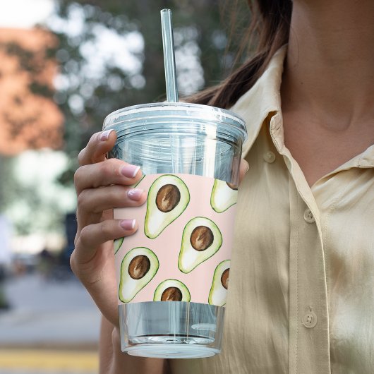 Modernes pastellrosa und grünes Avocado-Muster Acryltrinkbecher