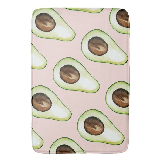 Modernes pastellrosa und grünes Avocado-Muster Badematte (Vorderseite Vertikal)