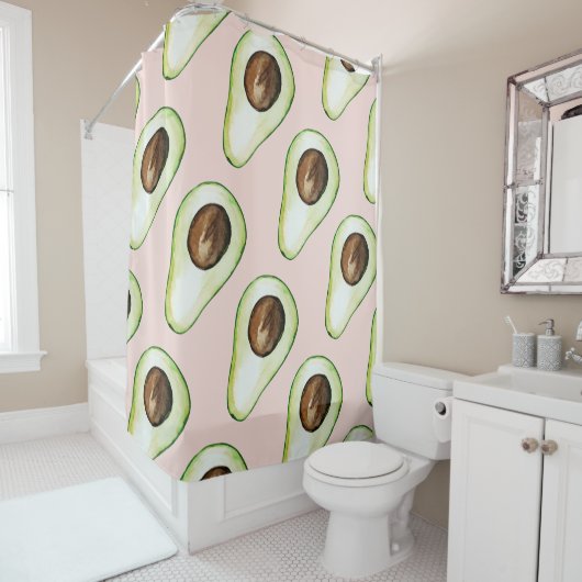 Modernes pastellrosa und grünes Avocado-Muster Duschvorhang (Beispiel)