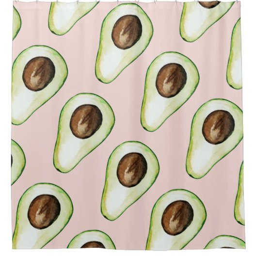 Modernes pastellrosa und grünes Avocado-Muster Duschvorhang (Vorderseite)
