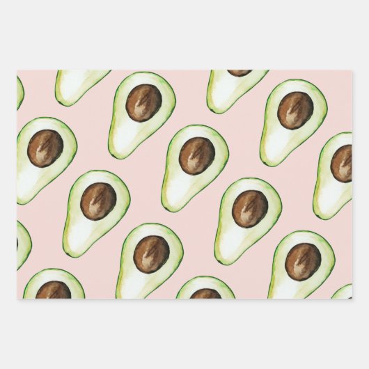 Modernes pastellrosa und grünes Avocado-Muster Geschenkpapier Set (Vorderseite)