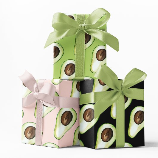 Modernes pastellrosa und grünes Avocado-Muster Geschenkpapier Set