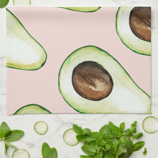 Modernes pastellrosa und grünes Avocado-Muster Geschirrtuch (Gefaltet)