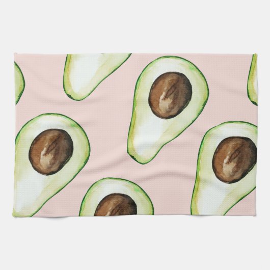 Modernes pastellrosa und grünes Avocado-Muster Geschirrtuch (Horizontal)