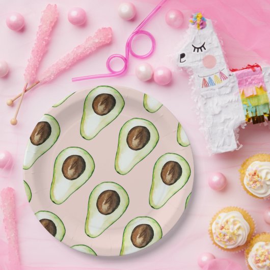 Modernes pastellrosa und grünes Avocado-Muster Pappteller (Party)