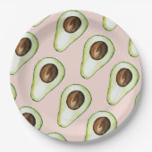 Modernes pastellrosa und grünes Avocado-Muster Pappteller (Vorderseite)