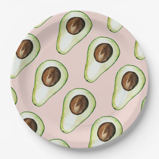Modernes pastellrosa und grünes Avocado-Muster Pappteller (Vorderseite)
