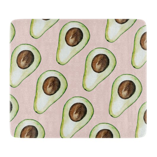 Modernes pastellrosa und grünes Avocado-Muster Schneidebrett (Vorderseite)