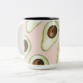 Modernes pastellrosa und grünes Avocado-Muster Zweifarbige Tasse (Vorderseite Links)
