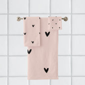 Modernes, pastellrosa und schwarzes Herzmuster Badhandtuch Set