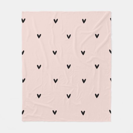 Modernes, pastellrosa und schwarzes Herzmuster Fleecedecke (Vorderseite)
