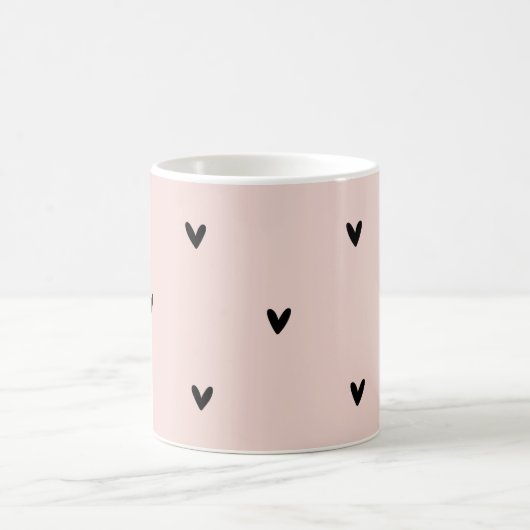 Modernes, pastellrosa und schwarzes Herzmuster Kaffeetasse (Mittel)