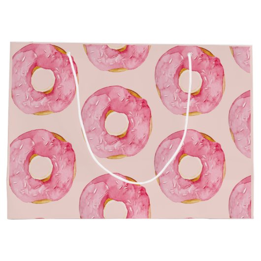 Modernes, pastellrosa Wasserfarben-Donuts-Muster Große Geschenktüte (Rückseite)