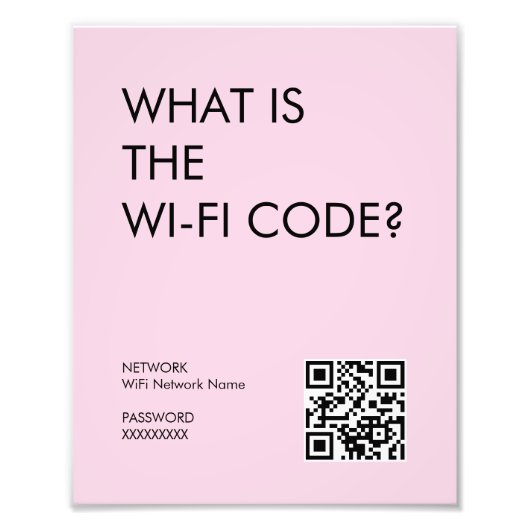 Modernes, pastellrosa Wifi-Passwort-Zeichen mit QR Fotodruck (Vorne)