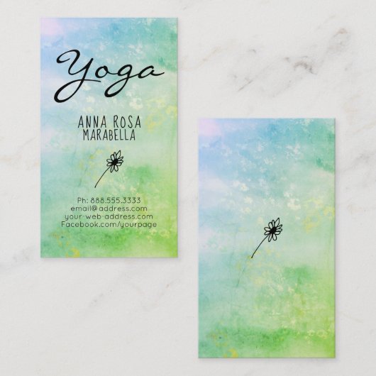 *~* modernes PastellTürkis-Grün-Gänseblümchen-Yoga Visitenkarte (Vorne/Hinten)