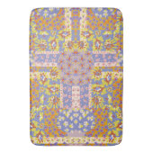 Modernes Patchwork Daisy Blume auf Periwinkle Badematte (Vorderseite Vertikal)