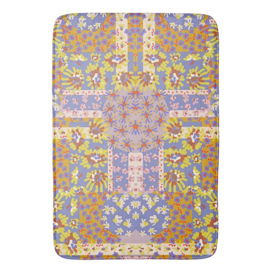 Modernes Patchwork Daisy Blume auf Periwinkle Badematte (Vorderseite Vertikal)