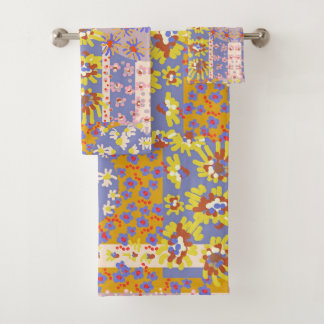 Modernes Patchwork Daisy Blume auf Periwinkle Badhandtuch Set