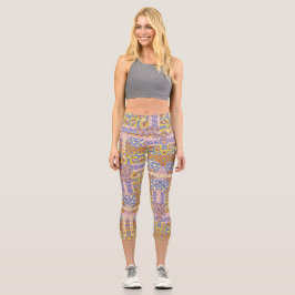 Modernes Patchwork Daisy Blume auf Periwinkle Capri Leggings