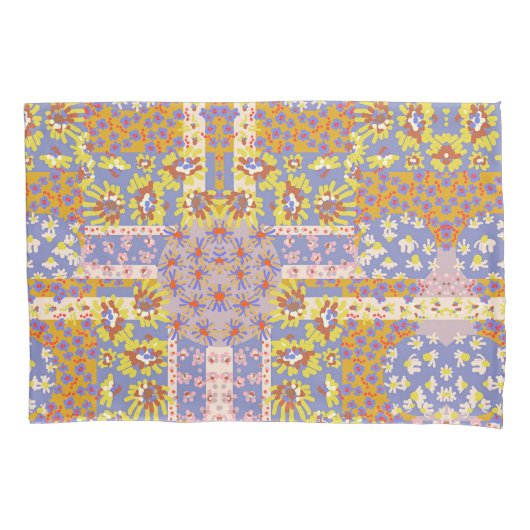 Modernes Patchwork Daisy Blume auf Periwinkle Kissenbezug (Vorderseite)