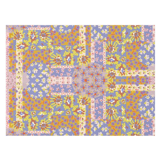 Modernes Patchwork Daisy Blume auf Periwinkle Tischdecke (Vorderseite (Horizontal))