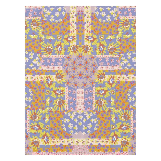 Modernes Patchwork Daisy Blume auf Periwinkle Tischdecke (Vorderseite)