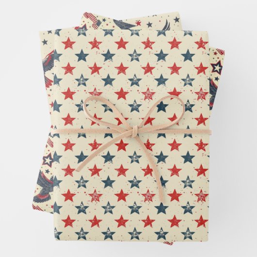 Modernes Patriotisches Rotes Weißes Blau Rustikale Geschenkpapier Set (Beispiel)