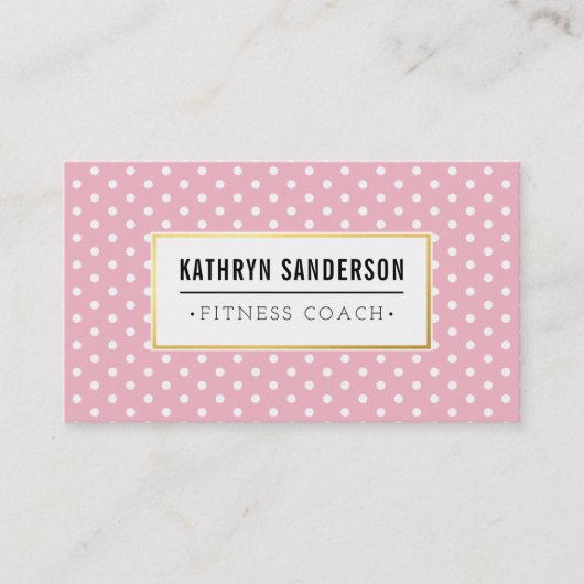 MODERNES PATTERN Gold-Logo Polka Dot pink weiß Visitenkarte (Vorderseite)