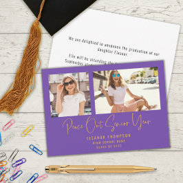 Modernes Peace Out 2 Foto 2022 Abschluss Lila Ankündigung