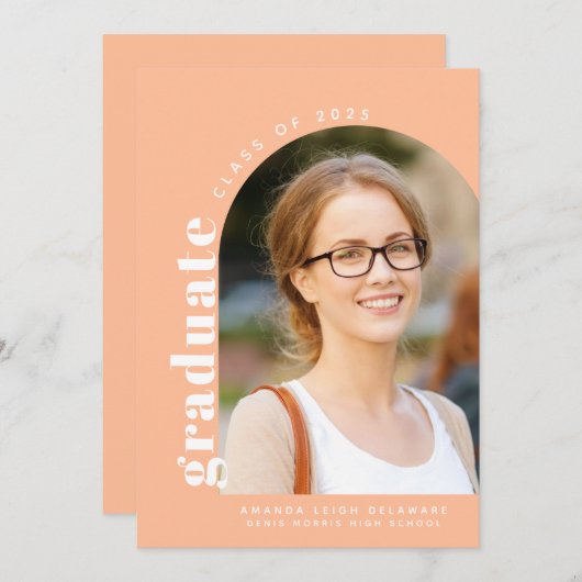 Modernes Peach Arch Foto 2024 Abschluss Ankündigung (Vorne/Hinten)