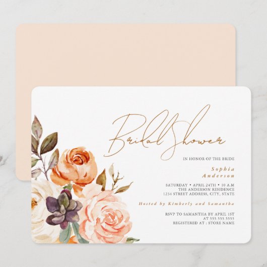 Modernes Peach Blush Brautparty Einladung (Vorne/Hinten)