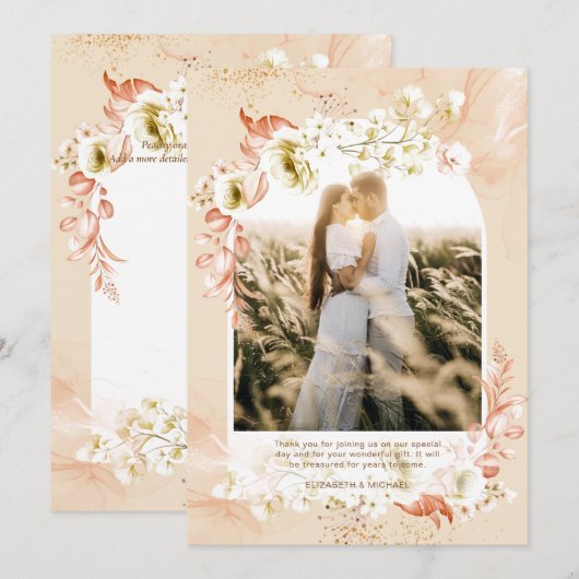 Modernes Peach Coral Floral FOTO DANKE (Vorne/Hinten)