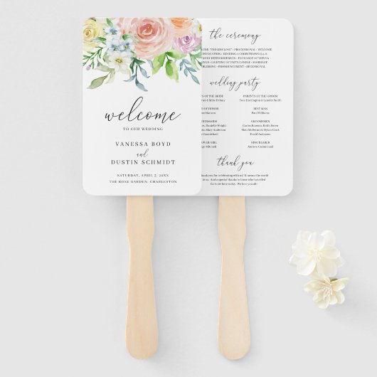 Modernes peach floral Elegantes Hochzeitsprogramm Fächer (Vorne und Hinten)