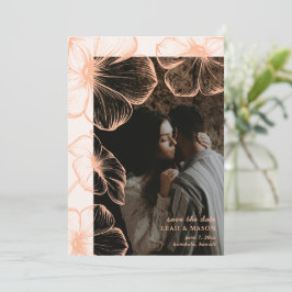 Modernes peach floral Foto Elegante Hochzeit Save The Date