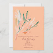 Modernes Peach Floral Foto Hochzeit Einladung (Vorderseite)