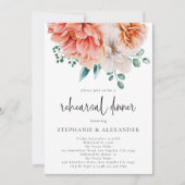 Modernes Peach Florals Script Probe Dinner Einladung (Vorderseite)