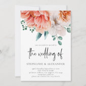 Modernes Peach Florals Script QR Code Hochzeit Einladung (Vorderseite)