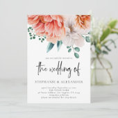 Modernes Peach Florals Script QR Code Hochzeit Einladung (Stehend Vorderseite)