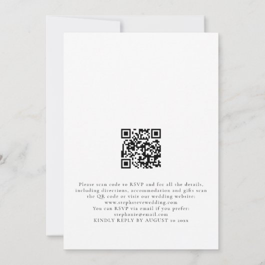 Modernes Peach Florals Script QR Code Hochzeit Einladung (Rückseite)