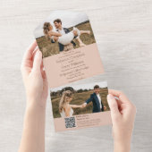 Modernes Peach Foto | Monogramm | QR-Code All In One Einladung (Abreißen)