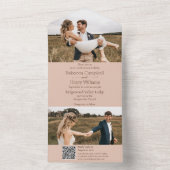 Modernes Peach Foto | Monogramm | QR-Code All In One Einladung (Innen Boden)