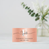 Modernes Peach Fuzz Brushed Metal Girl Mit Monogra Visitenkarte (Stehend Vorderseite)