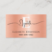 Modernes Peach Fuzz Brushed Metal Girl Mit Monogra Visitenkarte (Vorderseite)