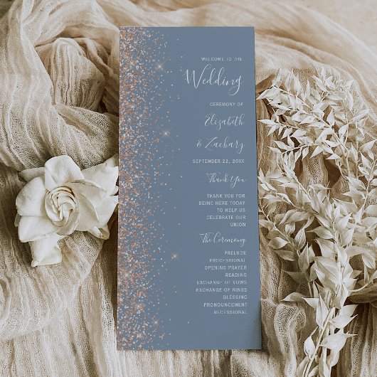 Modernes Peach Glitzer Dusty Blue Wedding Program