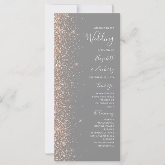 Modernes Peach Glitzer Gray Wedding Program (Vorderseite)
