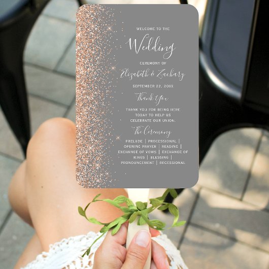 Modernes Peach Glitzer Gray Wedding Program Fächer
