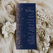Modernes Peach Glitzer Navy Blue Hochzeitsprogramm
