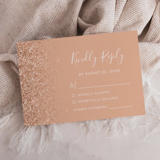 Modernes Peach Imitats Glitzer Edge Wedding RSVP Karte
