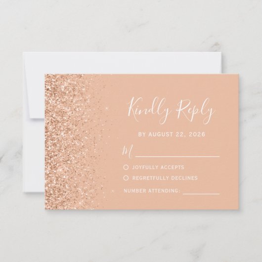 Modernes Peach Imitats Glitzer Edge Wedding RSVP Karte (Vorderseite)